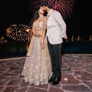 Designer Ivory Net Sequins Embroidered Indian Lehenga Set